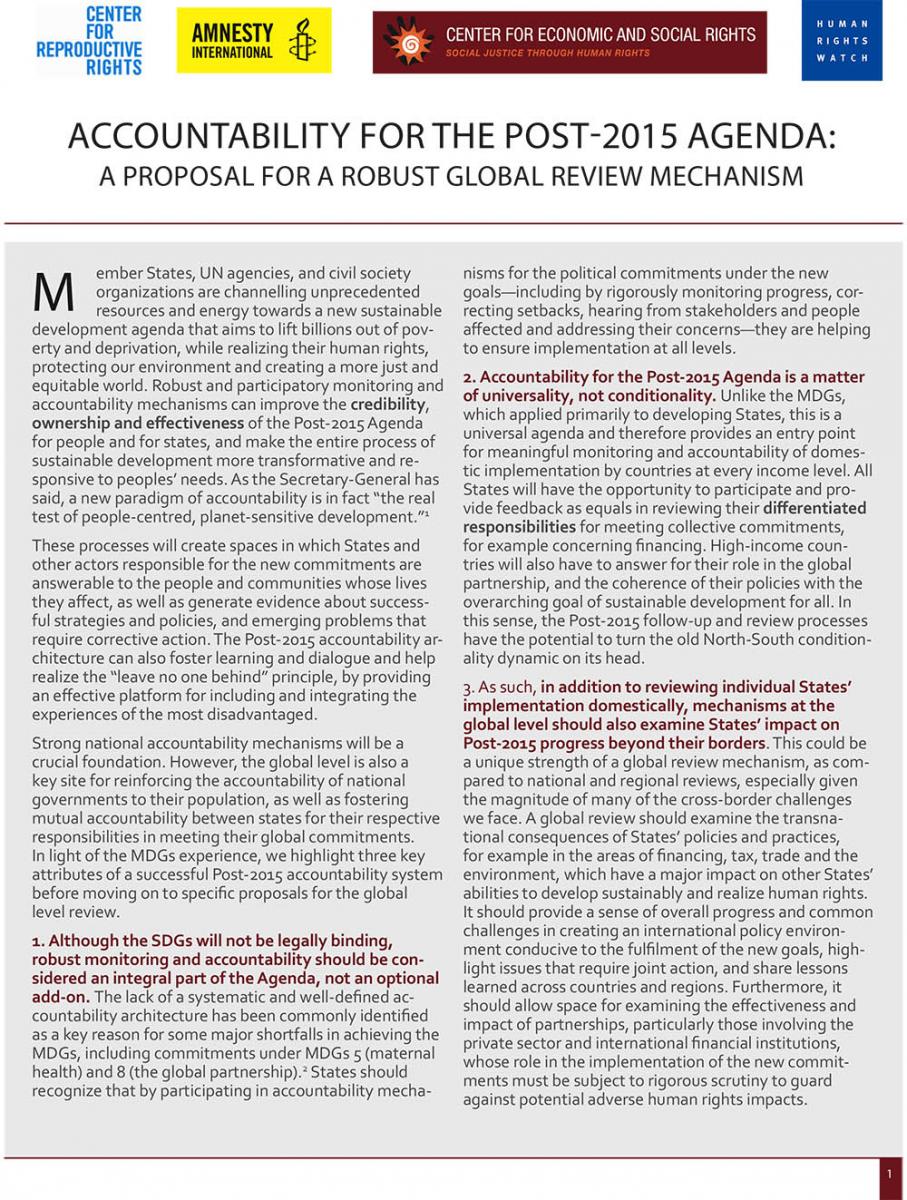 Accountability for the post-2015 agenda: A proposal for a robust global review mechanism — Center for Economic and Social